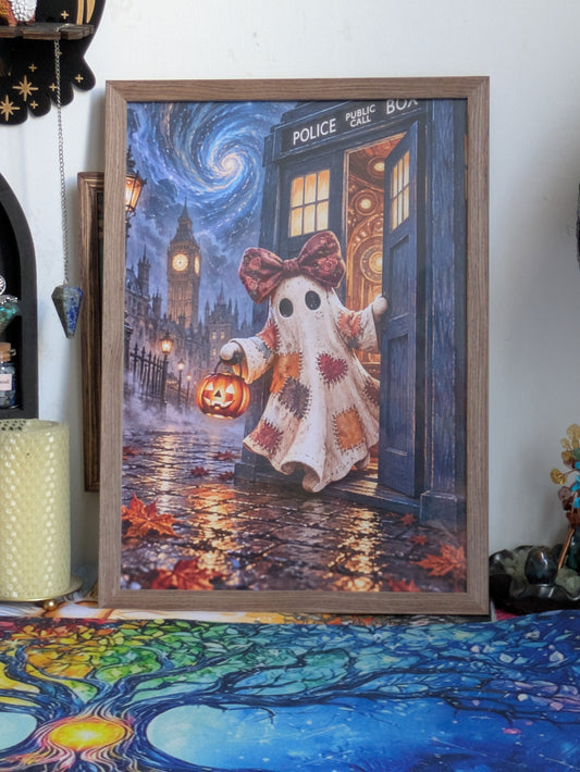 Affiche A4 – Une porte dans le temps, fantôme halloween