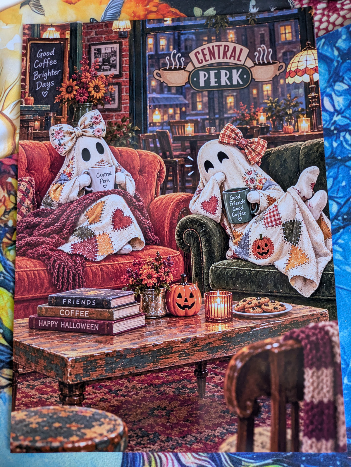 Affiche A4 – Café entre fantômes, automne cosy