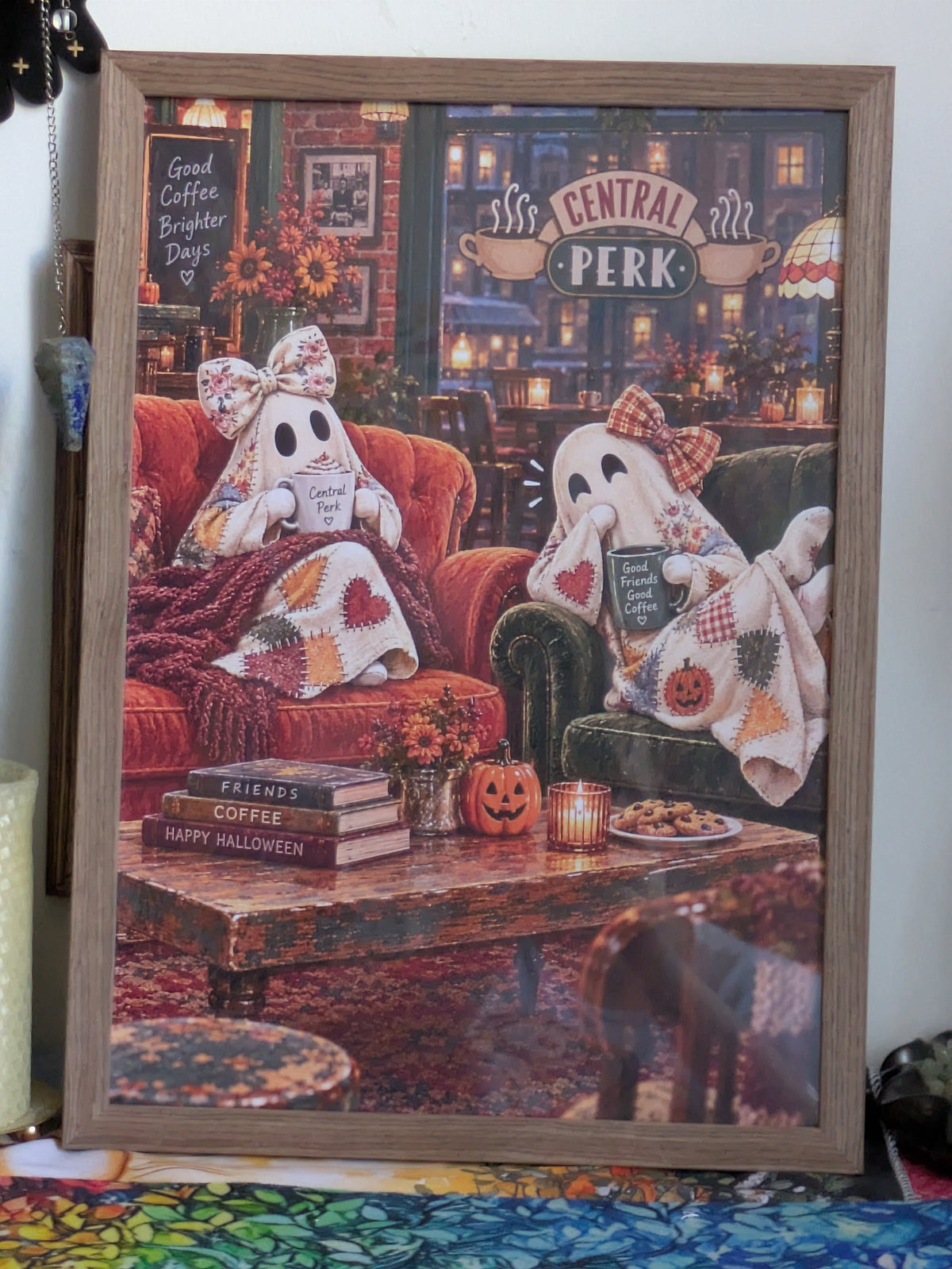 Affiche A4 – Café entre fantômes, automne cosy